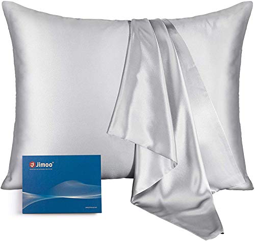 100% Mulberry Silk Pillowcase for Hair and Skin with Hidden Zipper, 22 Momme, 600 Thread Count Natural Silk Pillowcase, Soft Smooth Both Sided Silk Pillow Cover(Silver Grey, Standard 20''×26'',1pc)